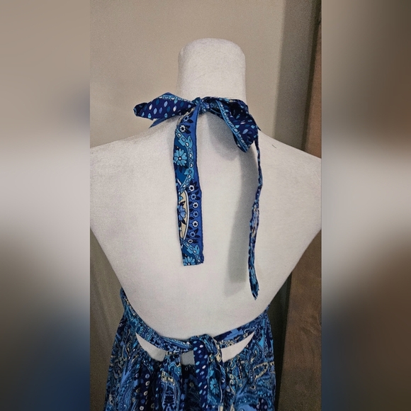 ASHLEY TAYLOR Silk Halter Paisley Print Sundress In Blue/white. O/S NWT - Picture 3 of 11